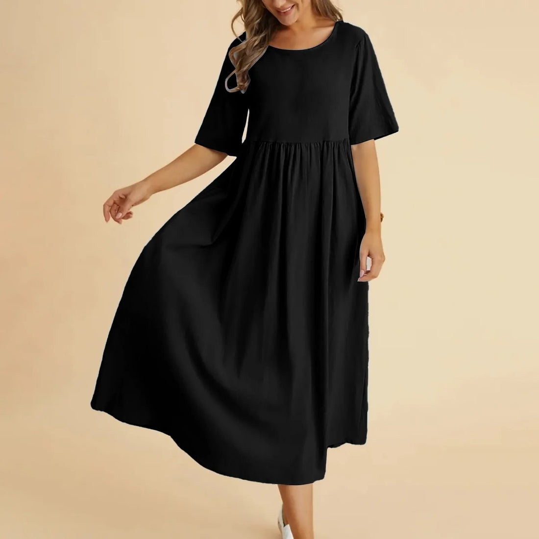 WILMA - COTTON CASUAL O-NECK DRESS | OLLIE+WILDE