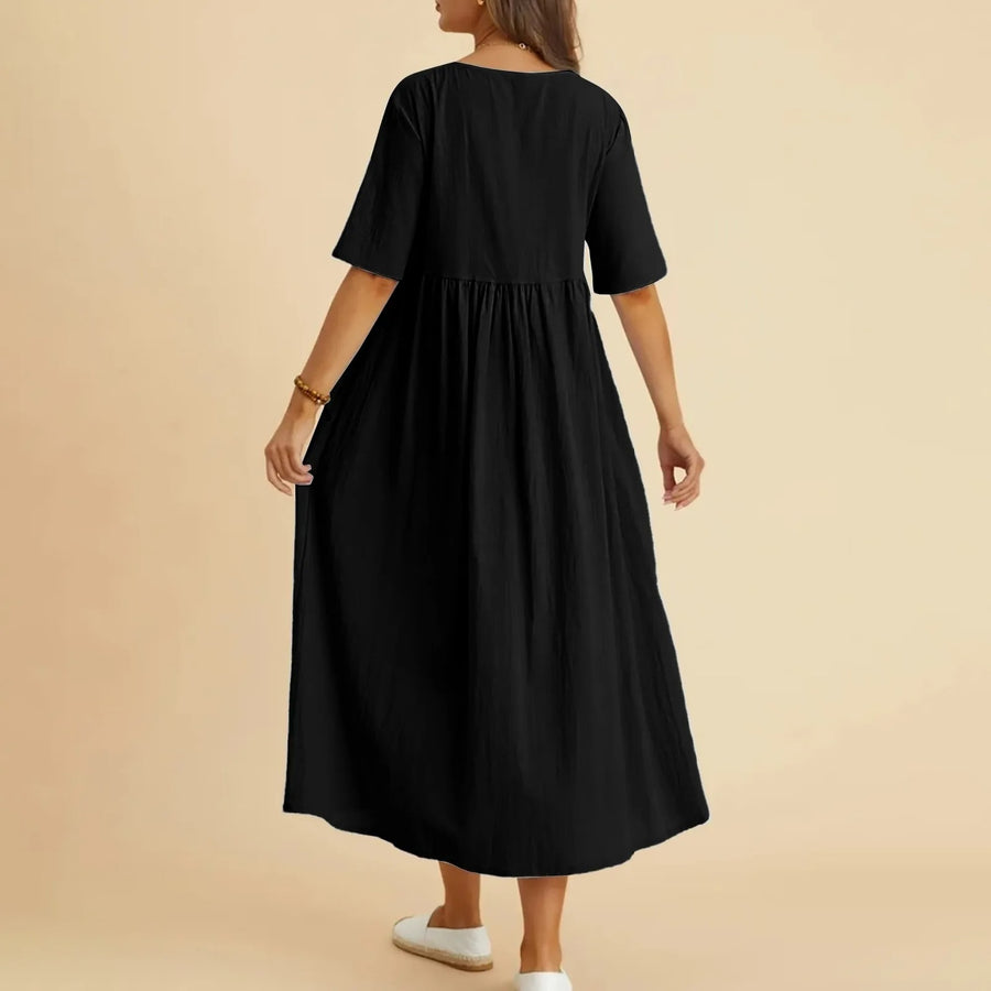 WILMA - COTTON CASUAL O-NECK DRESS | OLLIE+WILDE