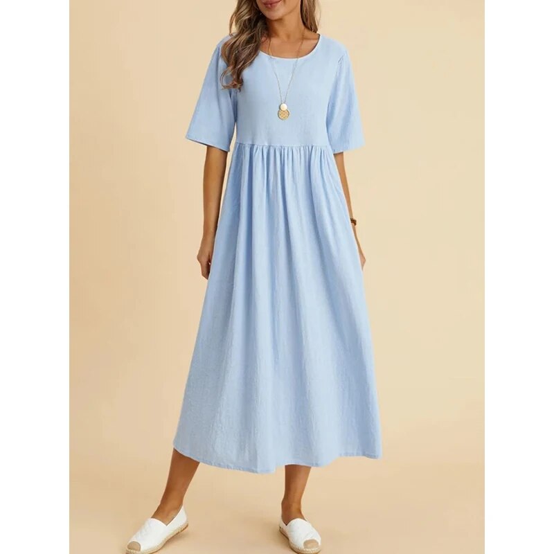 WILMA - COTTON CASUAL O-NECK DRESS | OLLIE+WILDE