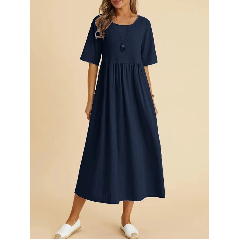 WILMA - COTTON CASUAL O-NECK DRESS